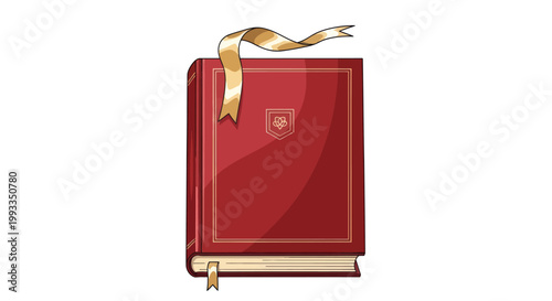 Elegant Red Hardcover Book with Gold Ribbon Bookmark - Classic Literature