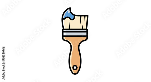 Paintbrush with blue paint on bristles isolated on white background, illustration