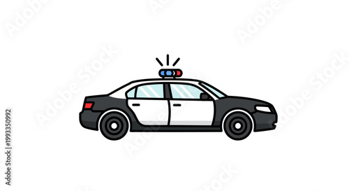 Police Car Icon with Flashing Lights - Law Enforcement Vehicle Vector