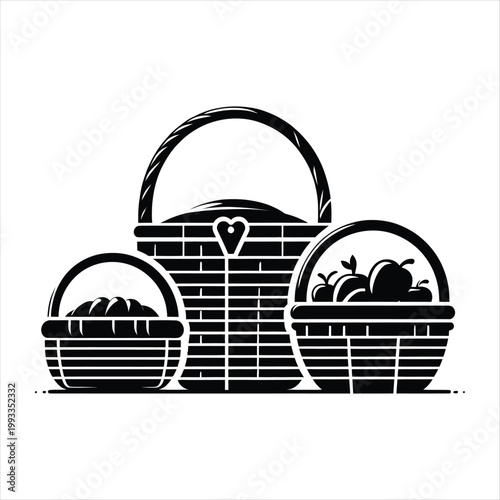 picnic baskets vector silhouette line art logo design concept illustration idea