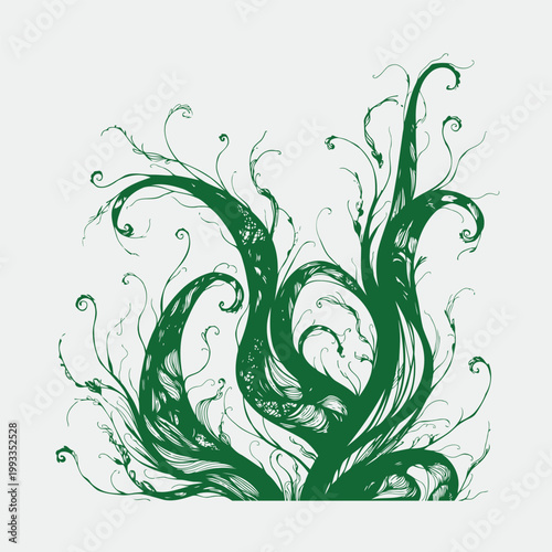 An abstract green floral pattern vector design featuring vintage leaf ornaments, swirls, and ornate nature elements for a decorative plant illustration frame