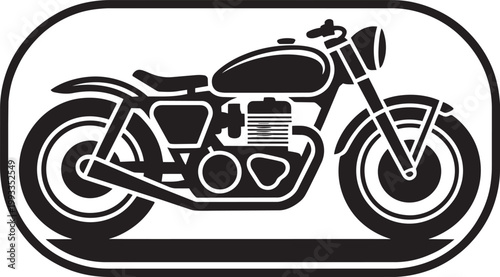 Bold stencil-style vector graphic of a classic motorcycle with black and white and stencil icon set