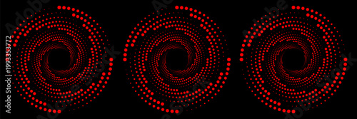 set of Vortex dotted red shape. Modern geometric art. Trendy design element for border frame, logo, tattoo, symbol, web, prints, posters, template, patterns and abstract backgrounds.