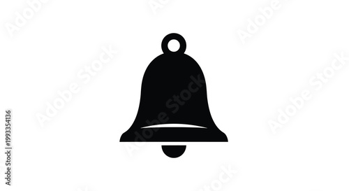 A simple black silhouette of a classic bell featuring a loop for hanging and a clapper high quality