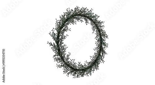 Dark Green Wreath with Small Buds on White Background