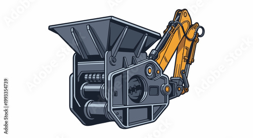Heavy excavator attachment with a hopper and crushing mechanism