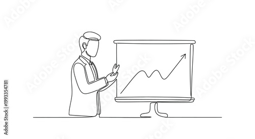 Businessman presenting a growing financial chart on a whiteboard, business growth concept