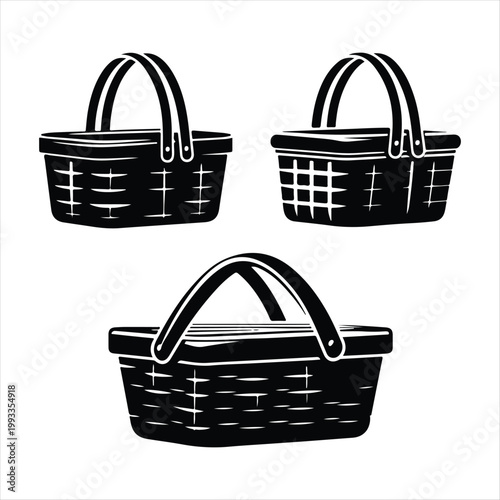 picnic baskets vector silhouette line art logo design concept illustration idea