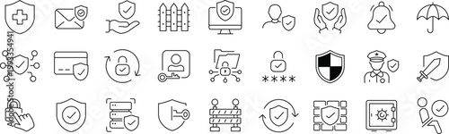 Protection Web Icon Set in Line Style. Editable Stroke. Collection of Security Linear Icons, Including defense, safe, safety and security