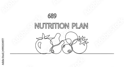 Healthy Nutrition Plan 689: Fresh Fruits and Vegetables Line Art