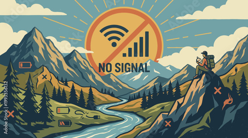 Lost in Nature: A lone traveler finds a moment of reflection atop a mountain, experiencing the serenity of a digital detox in a vast, unspoiled landscape.