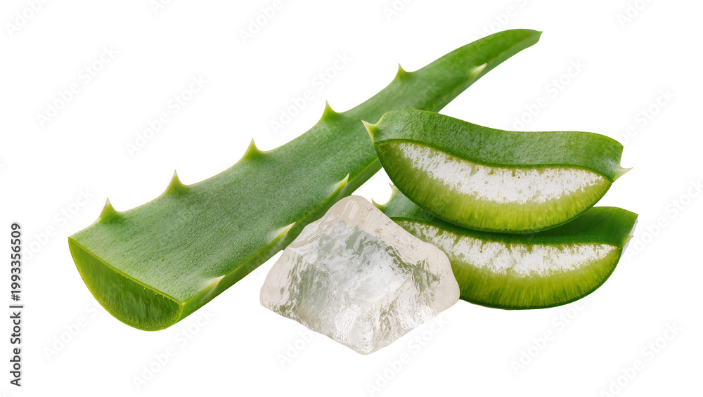 Fototapeta premium Fresh Aloe Vera Slices and Gel Cubes Arrangement