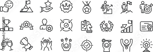 Business strategy set of web icons in line style. Editable Stroke. Business solutions icons for web and mobile app.