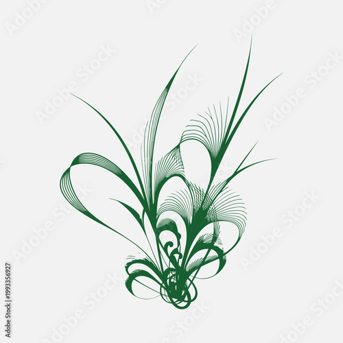 A minimalist vector illustration of a green rosemary branch with lush foliage and leaves set against a decorative nature background for spring floral design