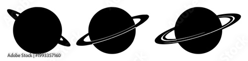 Planet icon set with solid black icon on white background featuring planet, space, icon with black and vector