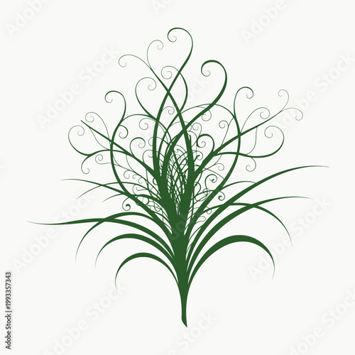 Decorative vector illustration of a green floral plant and spring flower element featuring ornamental leaf silhouettes and nature art design