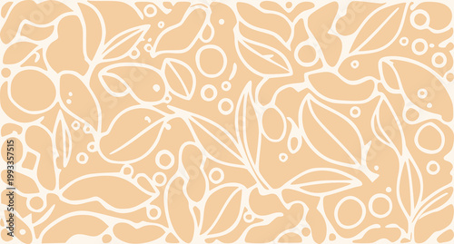 Kombucha Starter Culture Themed Background Pattern Vector, Abstract Artisan Fermentation, Hand-Drawn style Organic SCOBY and Tea Leaf, Minimalist Botanical Illustration
