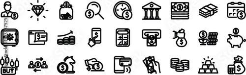 Money and finance set of web icons in line style. Editable Stroke. Payment and money icons for web and mobile app. 