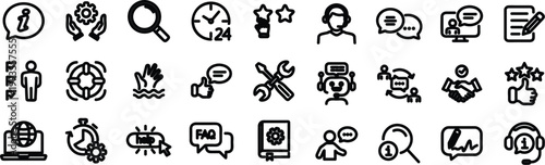 Customer Service and Support set of web icons in line style. Editable Stroke. Support and Help icons for web and mobile app. Online assistance, email