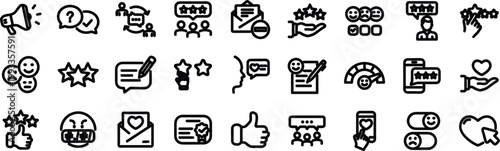 Customer satisfaction set of web icons in line style. Editable stroke. Feedback icons for web and mobile app. Containing rating, like, dislike, customer experience