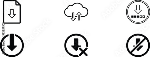 Black and white icons representing data transfer storage and restrictions