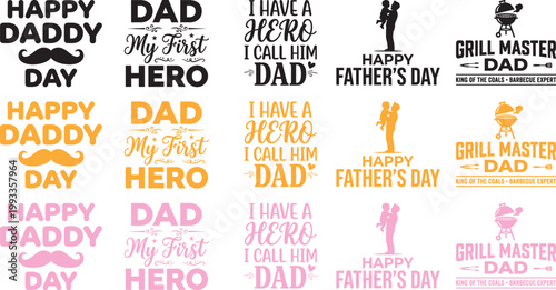 Happy Father's Day greeting card, banner, poster or flyer design with flying origami hearts over clouds with air balloons, paper mustache, glasses and bow tie. Paper art, digital craft style. 