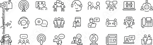 Communication set of web icons in line style. Editable stroke. Speaking signs for web and mobile app. Contact us, discussion, speech bubble, talking