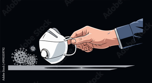 Hand holding a mask to ward off coronavirus