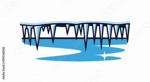 Icicles hang above a pool of melting water, creating a wintery scene