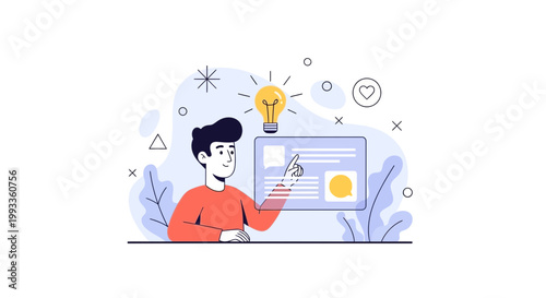 Man with Light Bulb Idea, Online Content Creation, Digital Marketing Strategy