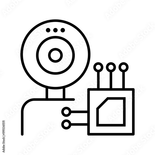 Ai camera icon. Technology and computer vision line symbol. Black and white.
