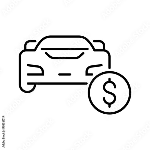 Car purchase icon. Business and auto sales line symbol. Black and white.