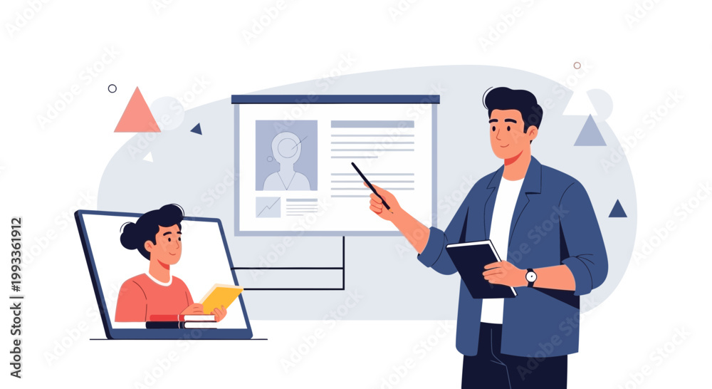 Fototapeta premium Online Education: Teacher Presenting to Student via Laptop Screen