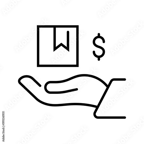 Delivery payment icon. Business and logistics line symbol. Black and white.
