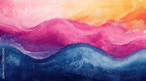 Abstract Watercolor Landscape in Pink, Purple, and Blue