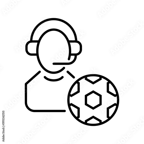 Football commentator icon. Sports and sports broadcasting line symbol. Black and white.