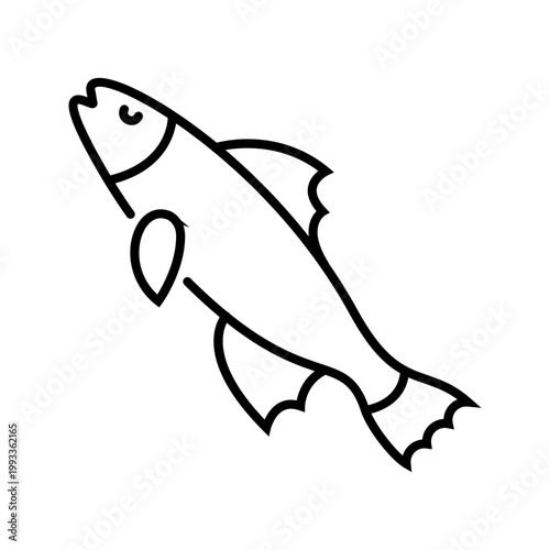 Freshwater fish icon. Nature and freshwater fish line symbol. Black and white.