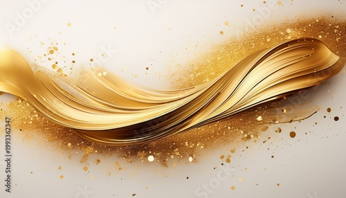 stunning abstract gold brush stroke with glittering particles on white background