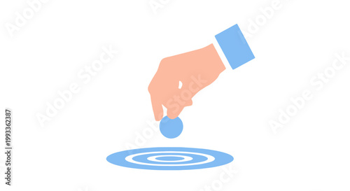 Hand Dropping Coin into Water Ripple Effect Illustration