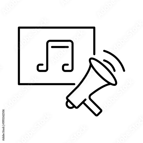 Music promotion icon. Business and music marketing line symbol. Black and white.