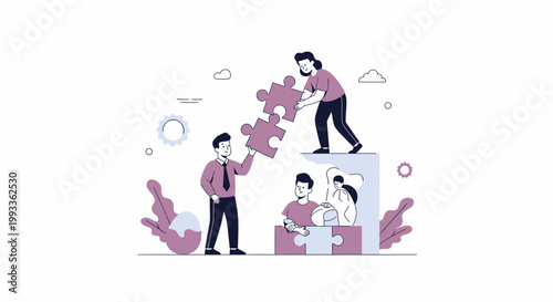 Teamwork and Collaboration: People Building a Puzzle Together