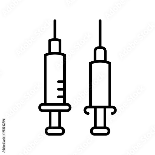 Syringe injection icon. Healthcare and vaccination line symbol. Black and white.