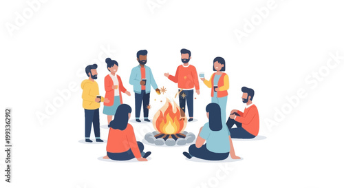 Group of Friends Sitting Around Campfire Sharing Stories and Laughter