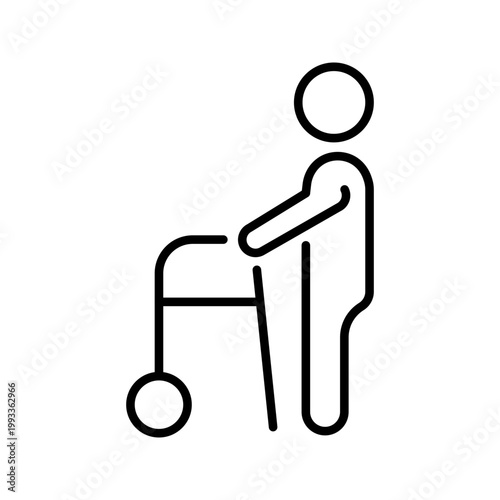 Walking aid icon. Healthcare and rehabilitation line symbol. Black and white.