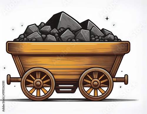 vintage mining cart filled with coal and tools emblem