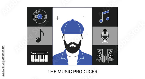 Music Producer. Flat Vector Illustration. Minimalist Graphic Design. Audio Creative Concept.