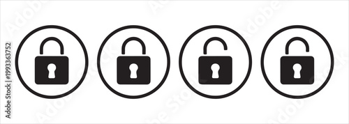 Security lock icons collection featuring closed and open states for data protection interface design.