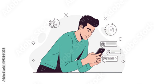 Man Using Smartphone for Social Media and Communication