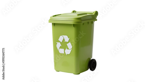 Tableau sur toile Green plastic recycling bin with lid and wheels