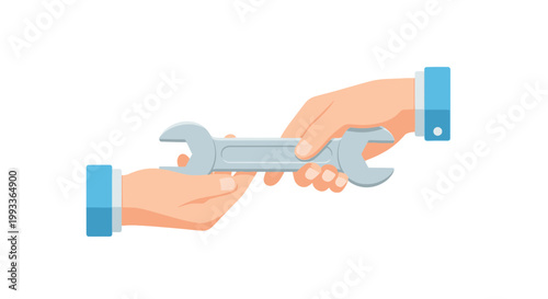 Handing Over Wrench Vector Illustration for Support and Teamwork